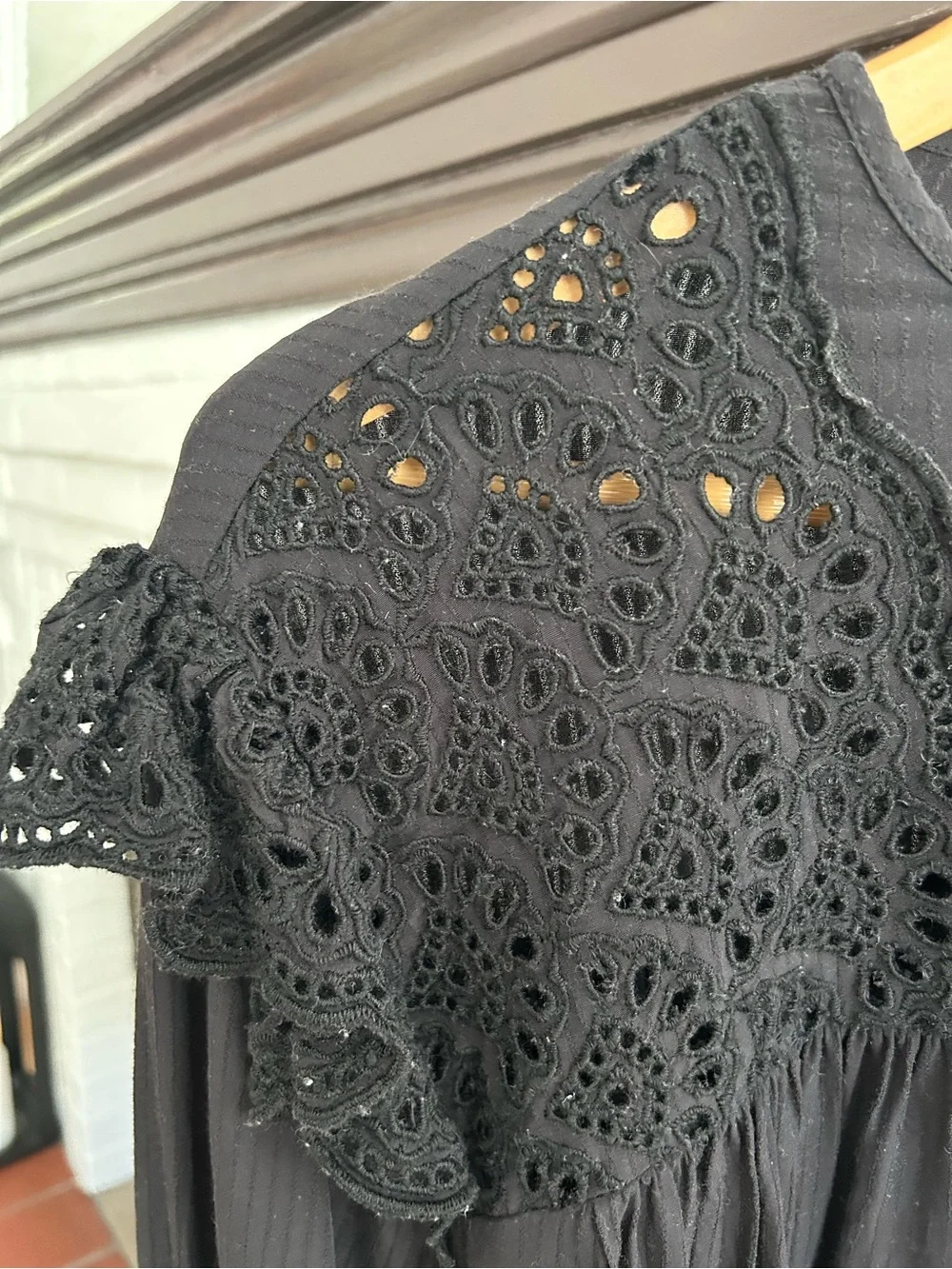 Zara Black Crochet Yoke Long Sleeve Blouse